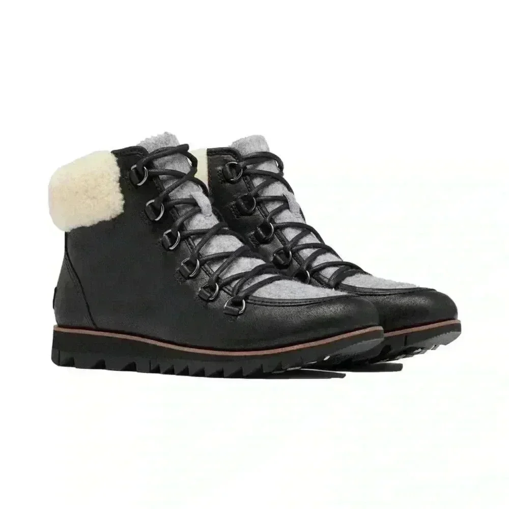 Sorel Women's Harlow Cozy Lace Up Booties Black Gray 7.5 hiking leather winter - Picture 2 of 14